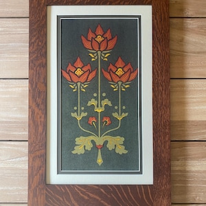 Arte estilo misión Trillizos II en marco de roble Quartersawn
