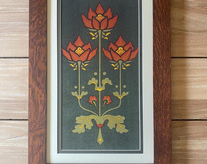 Triplets II Mission Style Art in Quartersawn Oak Frame