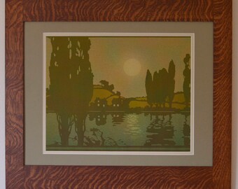 Moonscape Mission Style Art in Quartersawn Oak Frame