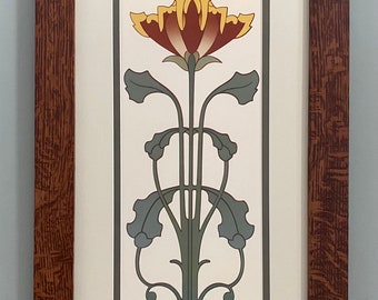 Oak Park Flower II Mission Style Art in Quartersawn Oak Frame
