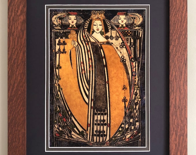 The Queen of Clubs Mission Style Art in Quartersawn Oak Frame