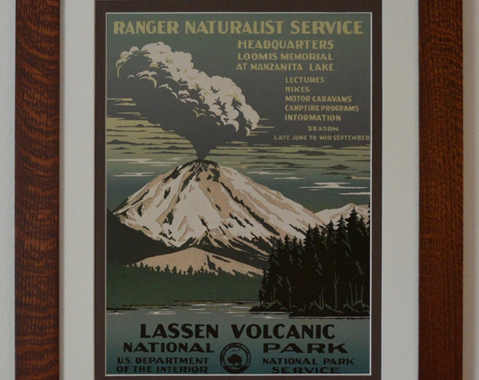 Lassen Volcanic National Park Service Poster -Azure- in Quartersawn Oak Frame