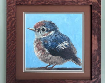 Bluer Than Blue Mission Style Art in Quartersawn Oak Frame