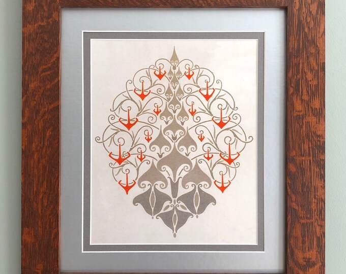 Christmas Tree 1900 IV Arts and Crafts Mission Style Art in Quartersawn Oak Frame