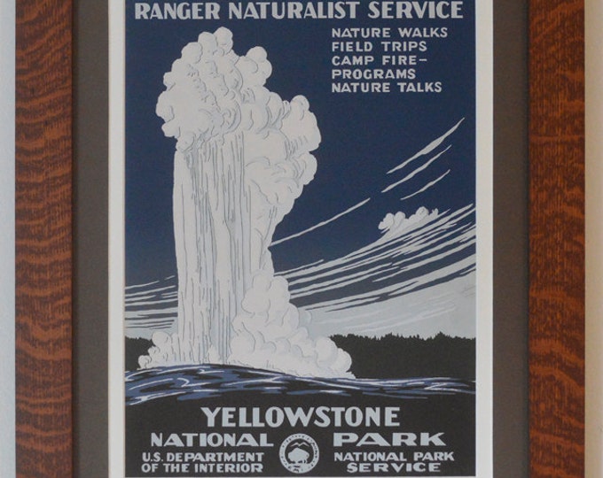 Yellowstone National Park Service Poster -Sunset- in Quartersawn Oak Frame
