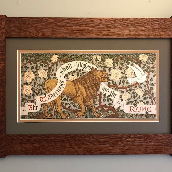 The Wilderness Shall Blossom As The Rose Mission Style Art in Quartersawn Oak Frame