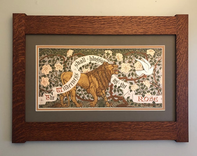 The Wilderness Shall Blossom As The Rose Mission Style Art in Quartersawn Oak Frame