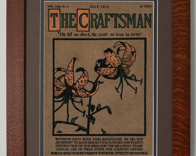 The Craftsman Tiger Lilies Mission Style Art in Quartersawn Oak Frame