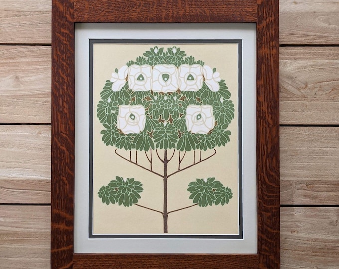 Topiary II Mission Style Art in Quartersawn Oak Frame