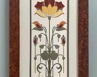 Oak Park Flower III Mission Style Art in Quartersawn Oak Frame