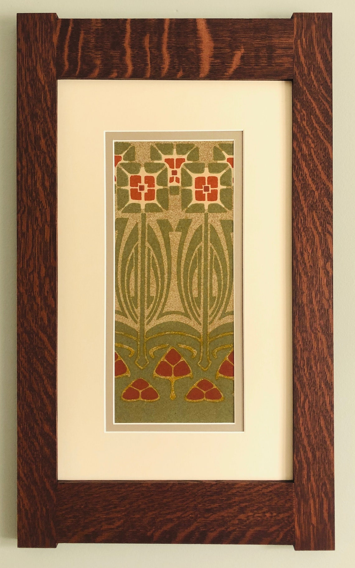 Three Poppies Mission Style Art in Quartersawn Oak Frame - Etsy