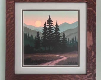 Dirt Road I by Talino Angelina Mission Style Art in Quartersawn Oak Frame