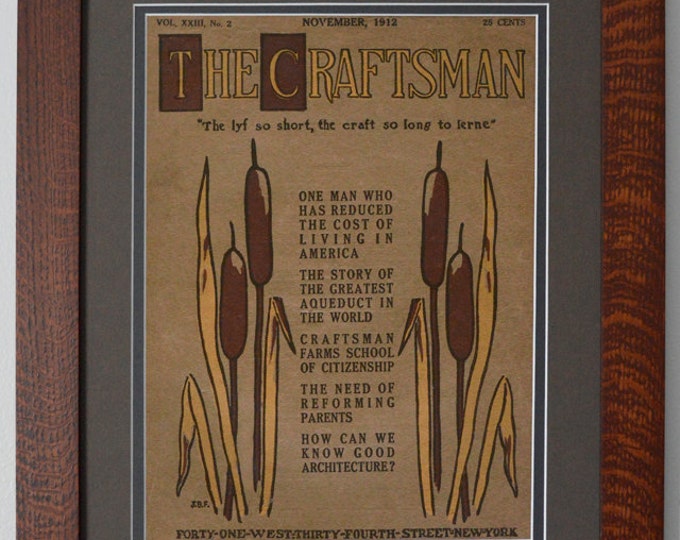 The Craftsman Cat Tails Mission Style Art in Quartersawn Oak Frame