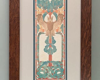 Arts and Crafts Bat Mission Style Art in Quartersawn Oak Frame