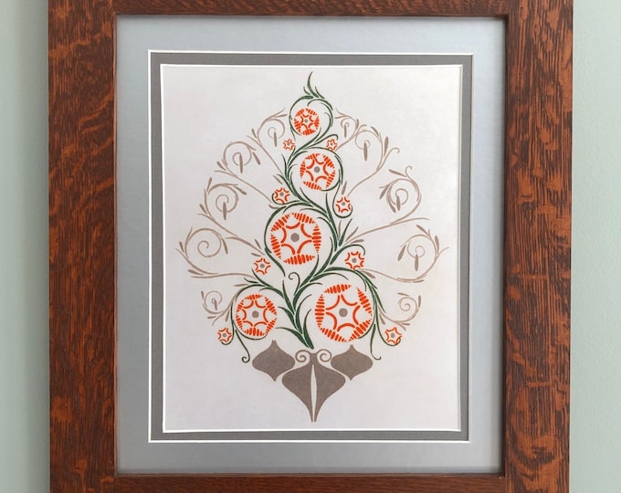 Christmas Tree 1900 II Arts and Crafts Mission Style Art in Quartersawn Oak Frame