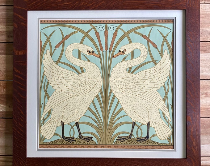 Swan Art Albert Blue Mission Style Art in Quartersawn Oak Frame