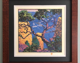 Pinon Grand Canyon Mission Style Gustave Baumann Framed Art in Quartersawn Oak