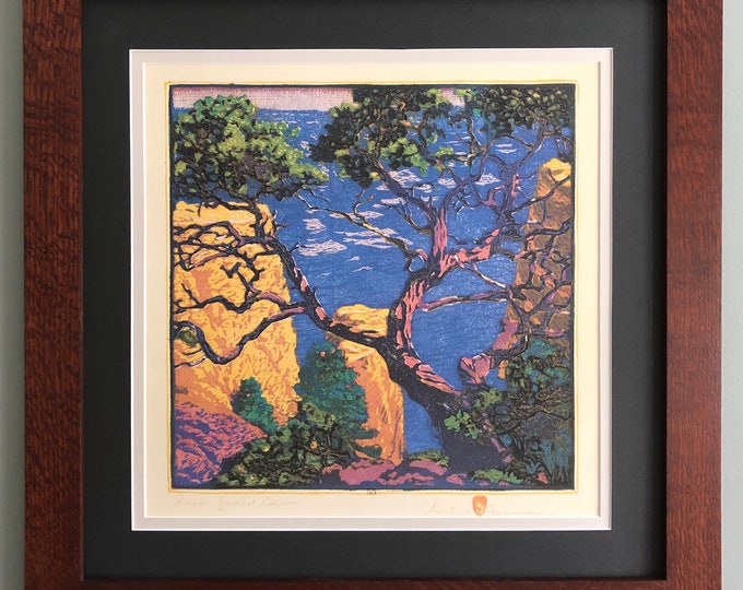 Pinon Grand Canyon Mission Style Gustave Baumann Framed Art in Quartersawn Oak