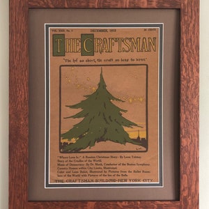 Obra de arte estilo misión de 1915 de Craftsman Christmas en marco de roble aserrado en cuartos