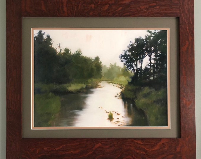 Foothills Stream Mission Style Art in Quartersawn Oak Frame