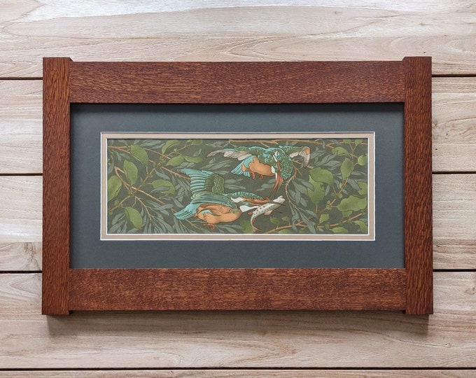 Kingfishers I Mission Style Art in Quartersawn Oak Frame