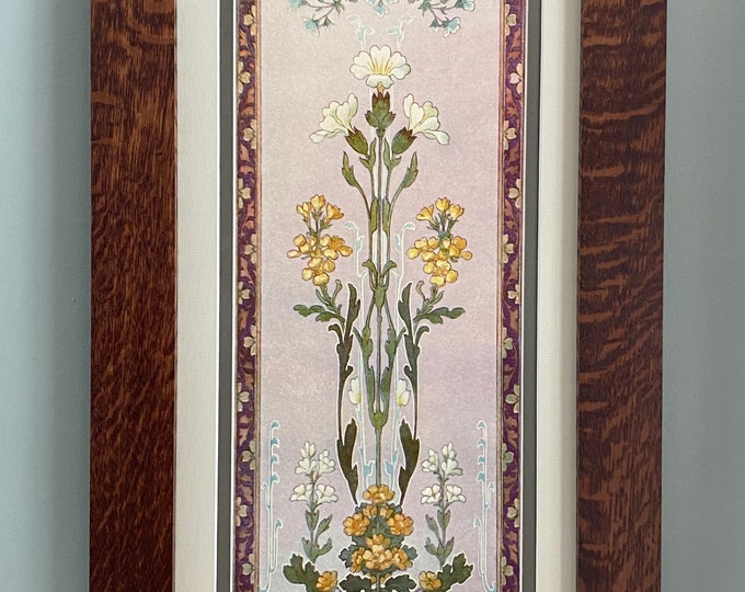 Nouveau Petunia Panneaux in Oak Mission Style Art in Quartersawn Oak Arts and Crafts Style Frame