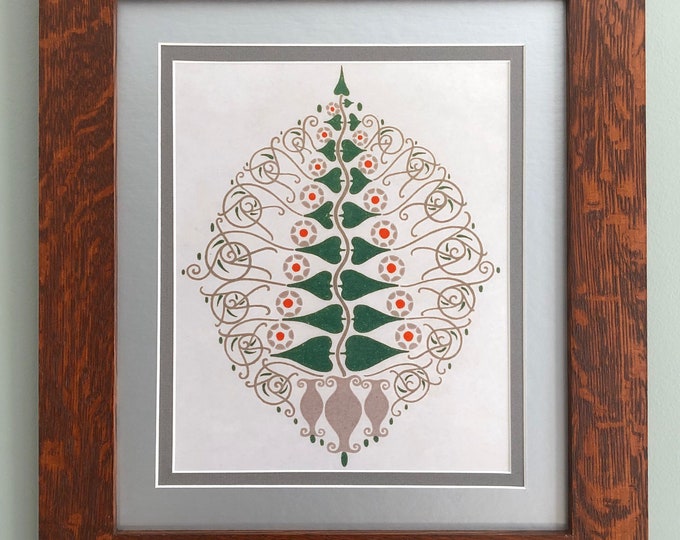 Christmas Tree 1900 III Arts and Crafts Mission Style Art in Quartersawn Oak Frame