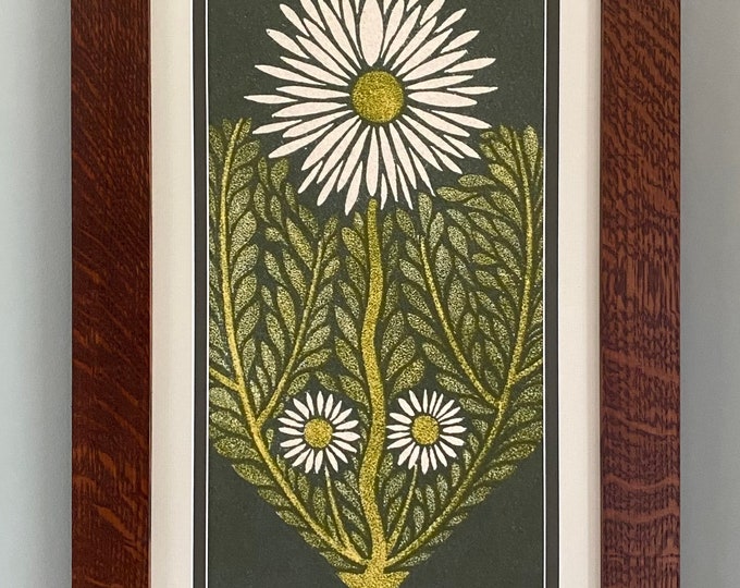 Three Daisies Mission Style Art in Quartersawn Oak Frame