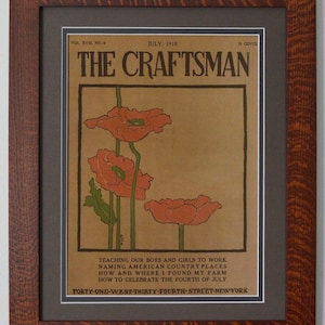 Arte estilo misión Amapolas de Craftsman en marco de roble aserrado en cuartos