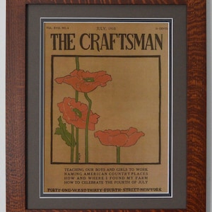 The Craftsman Poppies Mission Style Art in Quartersawn Oak Frame