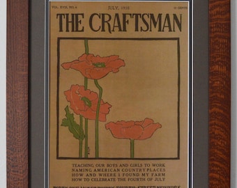 The Craftsman Poppies Mission Style Art in Quartersawn Oak Frame