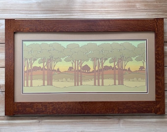 Idylwild Large Frieze Mission Style Art in Quartersawn Oak Frame