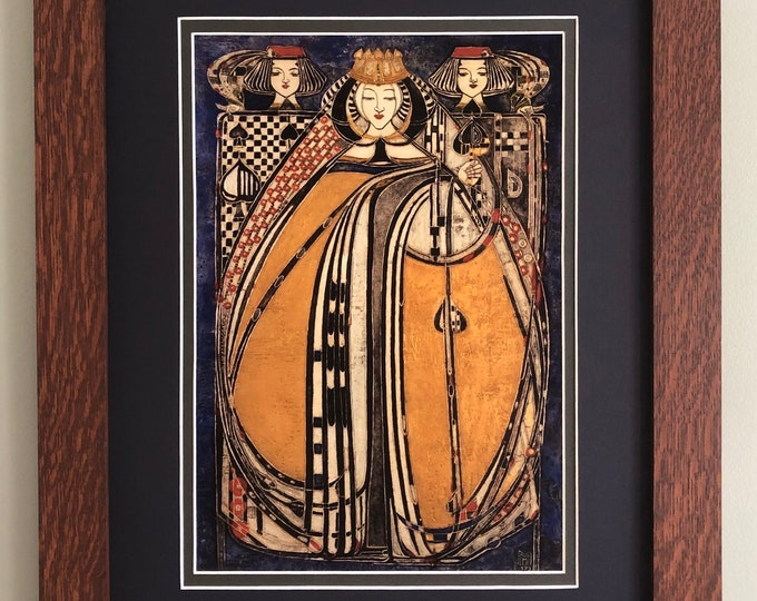 The Queen of Spades Mission Style Art in Quartersawn Oak Frame