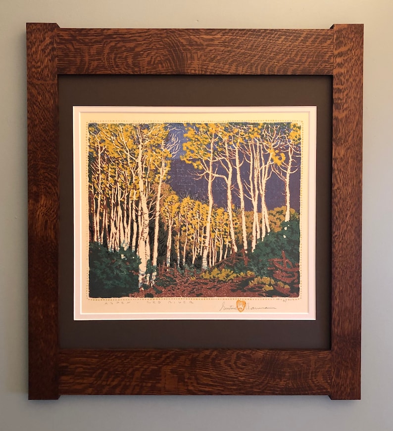 Aspen Red River Mission Style Gustave Baumann Framed Art in Quartersawn Oak image 1