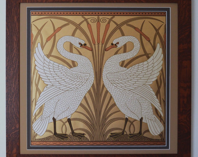 Swan Art Victoria Mission Style Art in Quartersawn Oak Frame