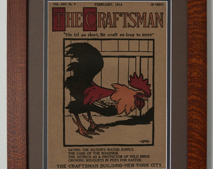 The Craftsman Rooster Mission Style Art in Quartersawn Oak Frame