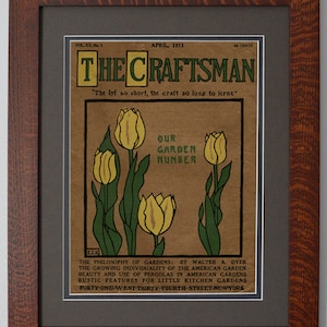 Tulipanes estilo misión de Craftsman en marco de roble aserrado en cuartos