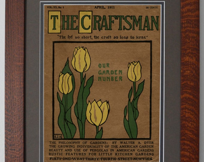 The Craftsman Tulips Mission Style Art in Quartersawn Oak Frame