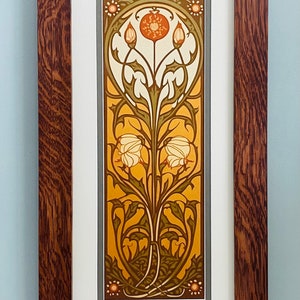 Nouveau Wildflower Decorative Panel Mission Style Art in Quartersawn Oak Frame