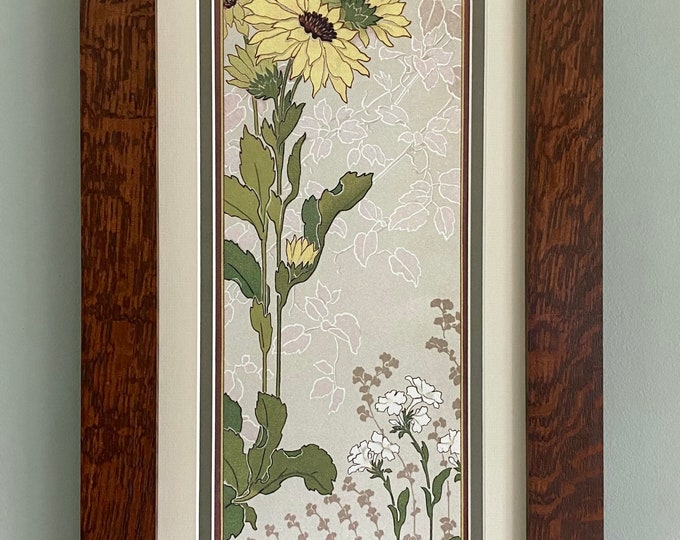 Nouveau Sunflowers in Oak Mission Style Art in Quartersawn Oak Frame