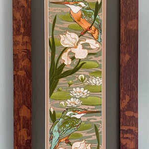 Kingfishers II Mission Style Art in Quartersawn Oak Frame