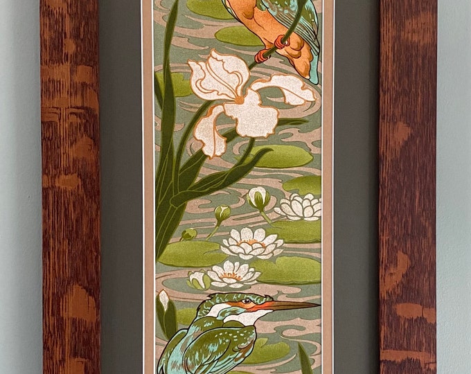 Kingfishers II Mission Style Art in Quartersawn Oak Frame
