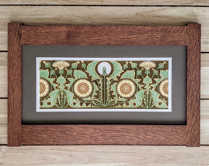 Dandelions Mission Style Art in Quartersawn Oak Frame