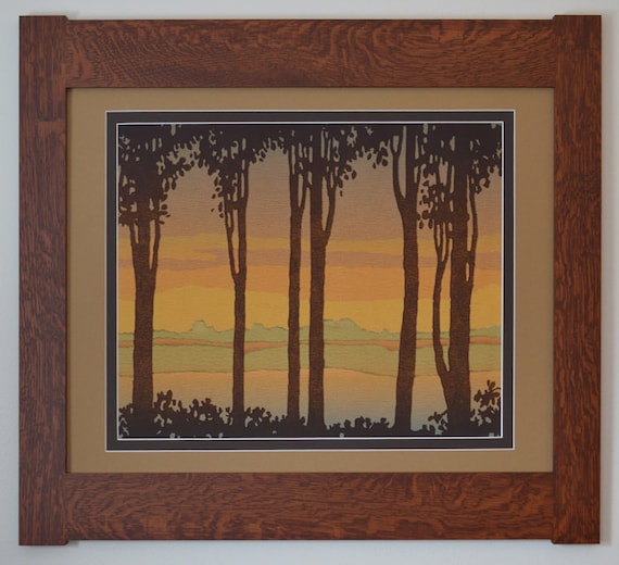 Arts & crafts/mission stylefilter applied. birchwood twilight mission style art in quartersawn oak frame