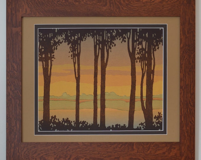 Birchwood Twilight Mission Style Art in Quartersawn Oak Frame