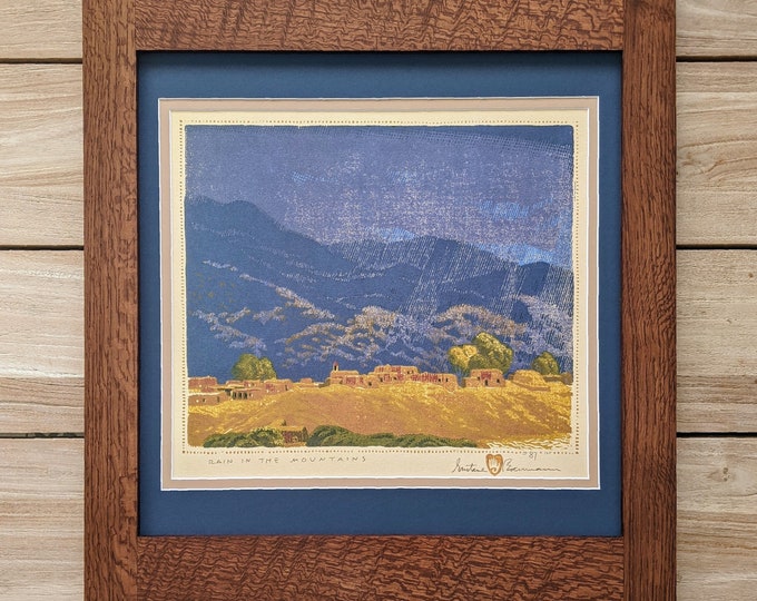 Rain in the Mountains Mission Style Gustave Baumann Framed Art in Quartersawn Oak