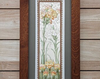 Nouveau Carnation Flower Panneaux in Oak Mission Style Art in Quartersawn Oak Arts and Crafts Style Frame