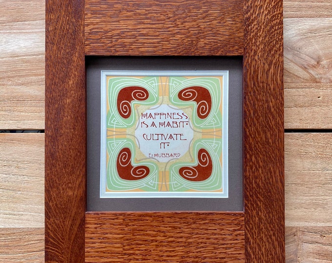 Happiness - Mission Style Quartersawn Oak Framed Quotable Motif