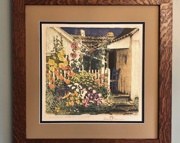 Grandma Battin’s Garden Mission Style Gustave Baumann Framed Art in Quartersawn Oak