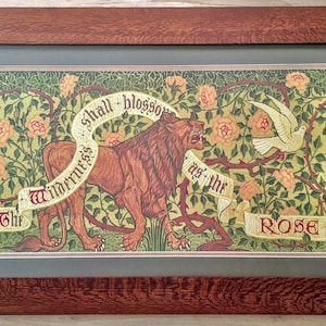 The Wilderness Shall Blossom As The Rose  Large Frieze Framed Print Mission Style Art in Quartersawn Oak Frame